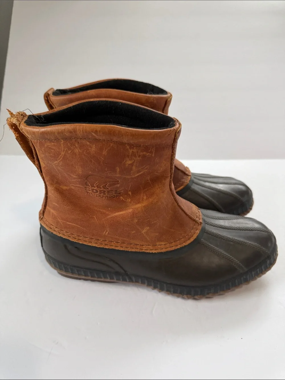 Sorel Men’s Brown Leather and Black Rubber Waterproof Boots